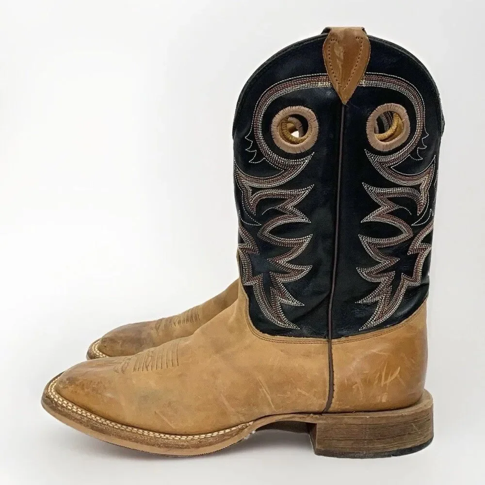 JUSTIN Embroidered Leather Boots Square Toe Mens Copper Brown BR740 Size 11 B